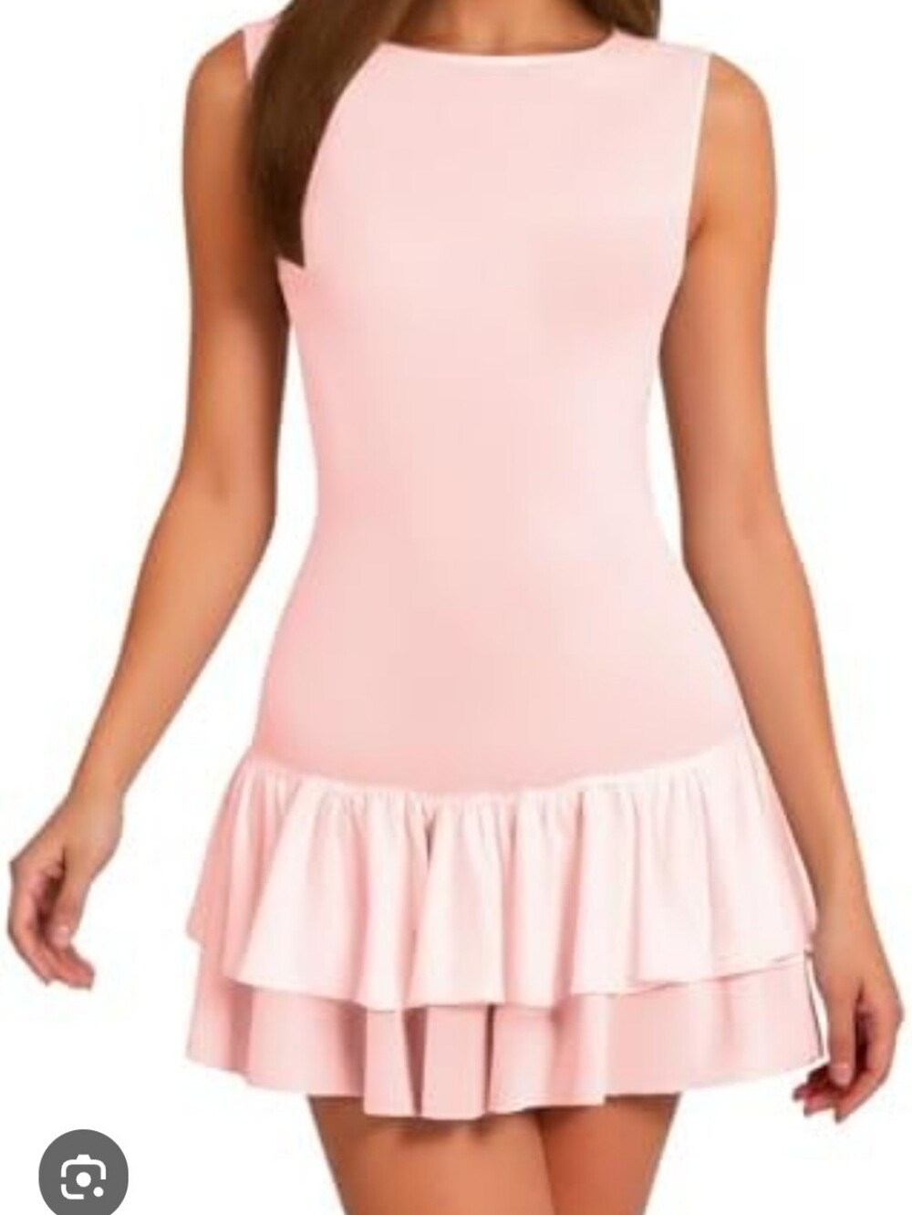 Women's Pink Ruffle Hem Chemise Nightdress